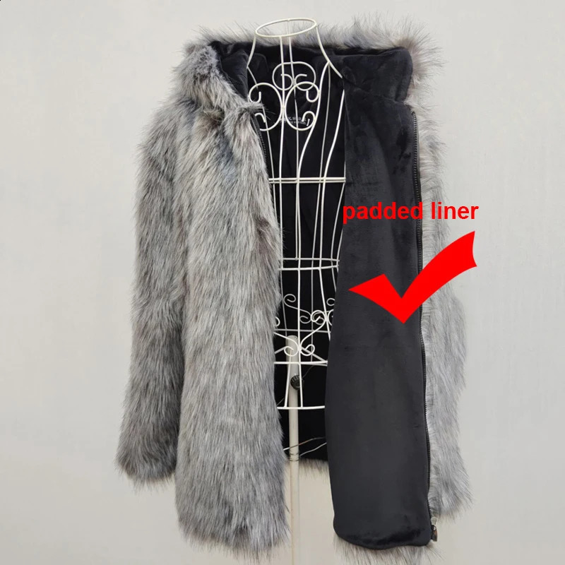 PFNW Hooded Faux Fur Jacket For Men 2024 Loose Fit Thick Winter Coat Soft Silver Grey Causl Padded Liner 12C1170 241223Z