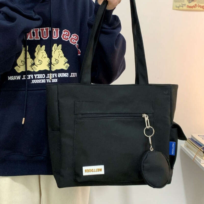 Female college student canvas hand-held tote versatile large capacity shoulder commuting class bag, backpack strap, HH