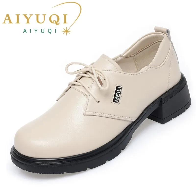 AIYUQI Women Oxford Shoes British Style Loafers Women Large Size Non-Slip Genuine Leather Women's Shoes