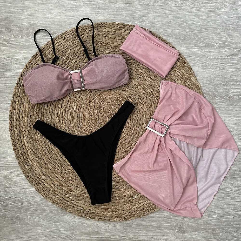 4-piece bikini set with mini ski cart push up womens swimsuit 2024 sexy swimsuit Brazilian bikini thongW241225