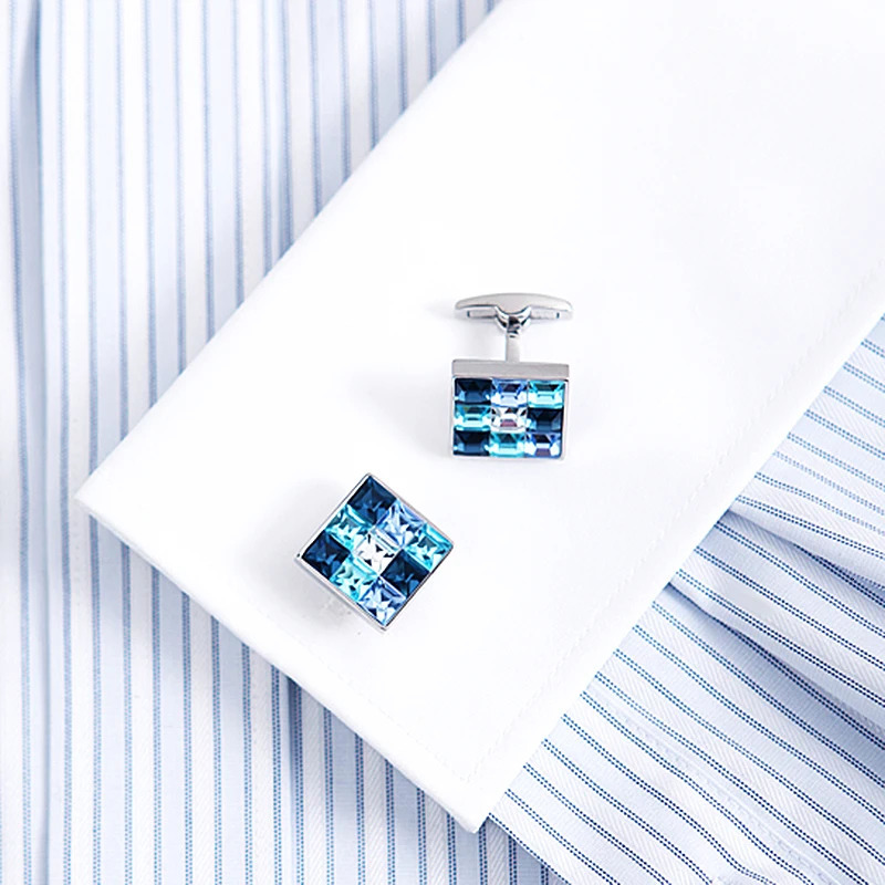 KFLK Jewelry shirt cufflink for mens Fashion Blue Crystal Cuff link Wedding Groom Button High Quality guests 241225