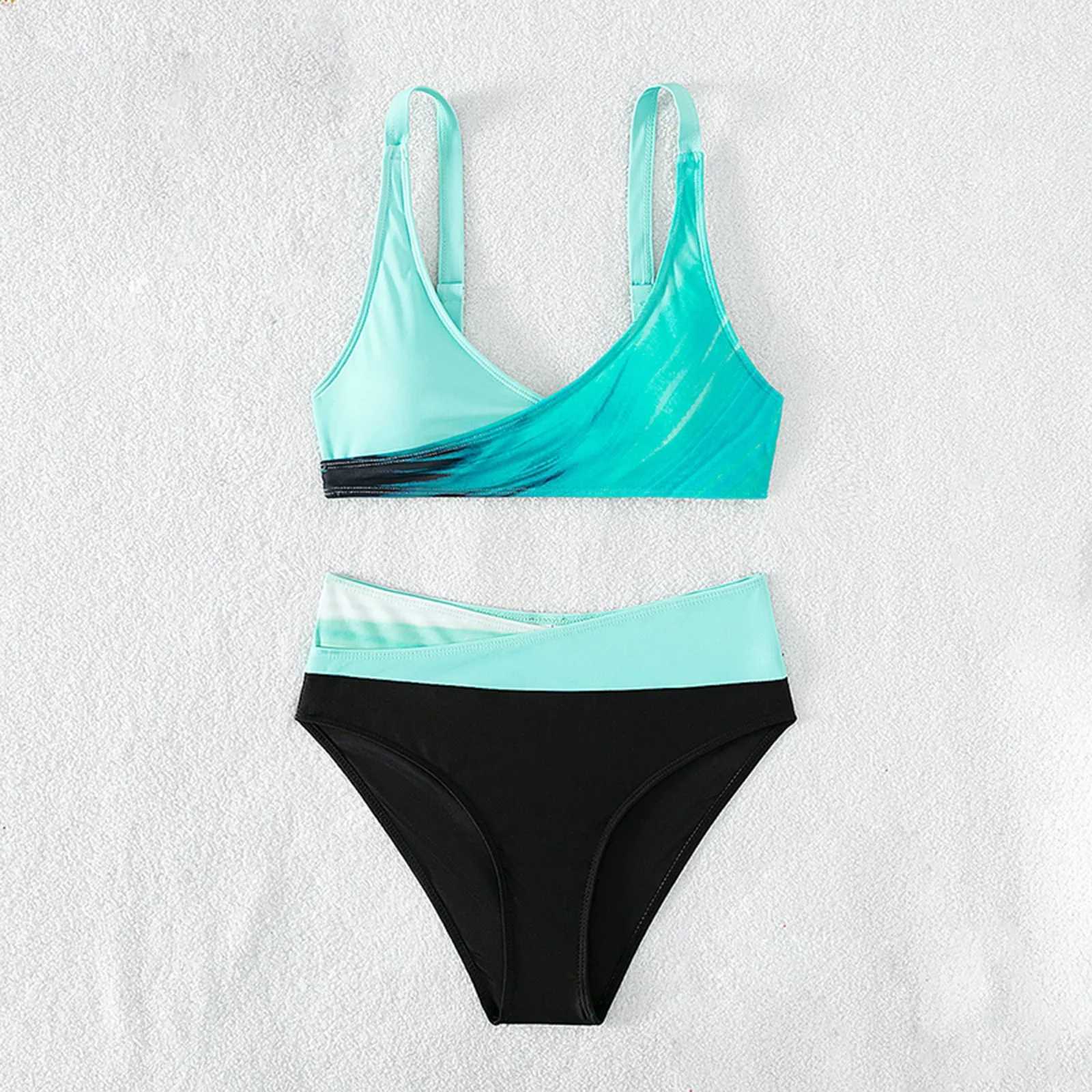 Womens high waisted bikini two-piece mixed color sexy push up plus size swimsuit summer beachwear 2024W241225