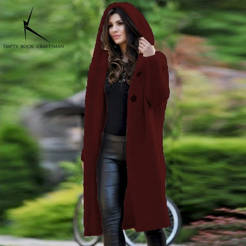 2024 Womens Medium To Long Length Sweater Hooded Cardigan Knitted 241225