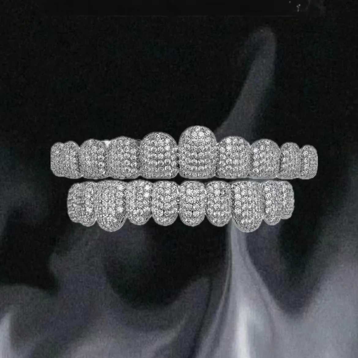 YOUNGX Hip Hop 10/10 d Out CZ Stone Teeth Grillz Top Bottom 14K Gold Plated Cubic Zircon Tooth Cs For Women Men JewelryXJ241225