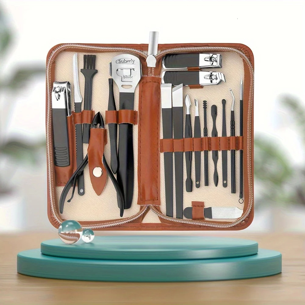 18 pcs Stainless Steel Manicure Pedicure Tools Nail Clipper and Ear Picking Spoon Set - Travel Size Personal Care Kit 241225