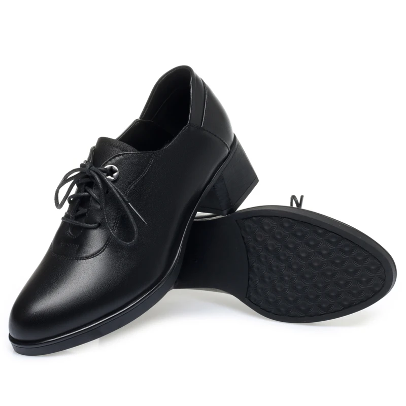 Spring Shoes Ladies Lace-up British Style Non-slip Women Shoes Genuine Leather Round Toe British Large Size Women Work Shoes