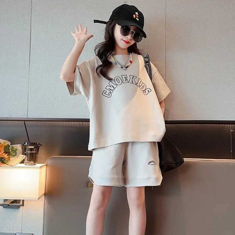 Clothing Sets Summer Teenage Boy Clothes Set Children Girls Letter Tshirt and Shorts 2pcs Suit Kid Short Sleeve Top Bottom Outfits TracksuitY241225XK2