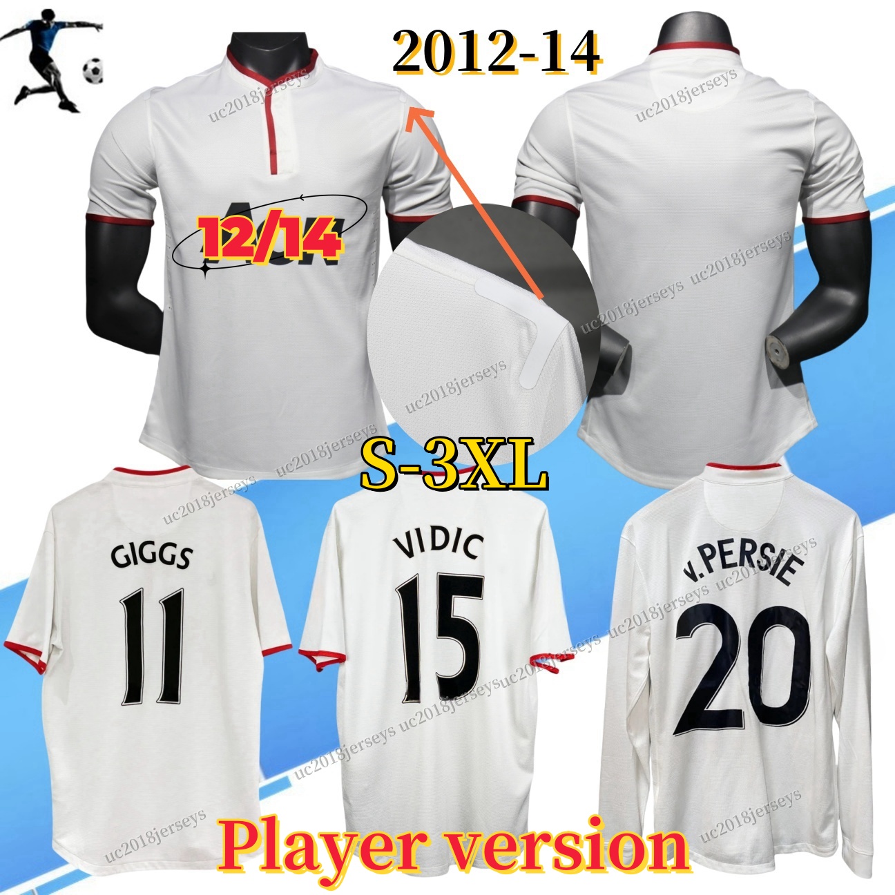Player version 2012 2014 Retro soccer jerseys v.PERSIE VIDIC GIGGS 12 13 14 away classic football Shirt S-3XL