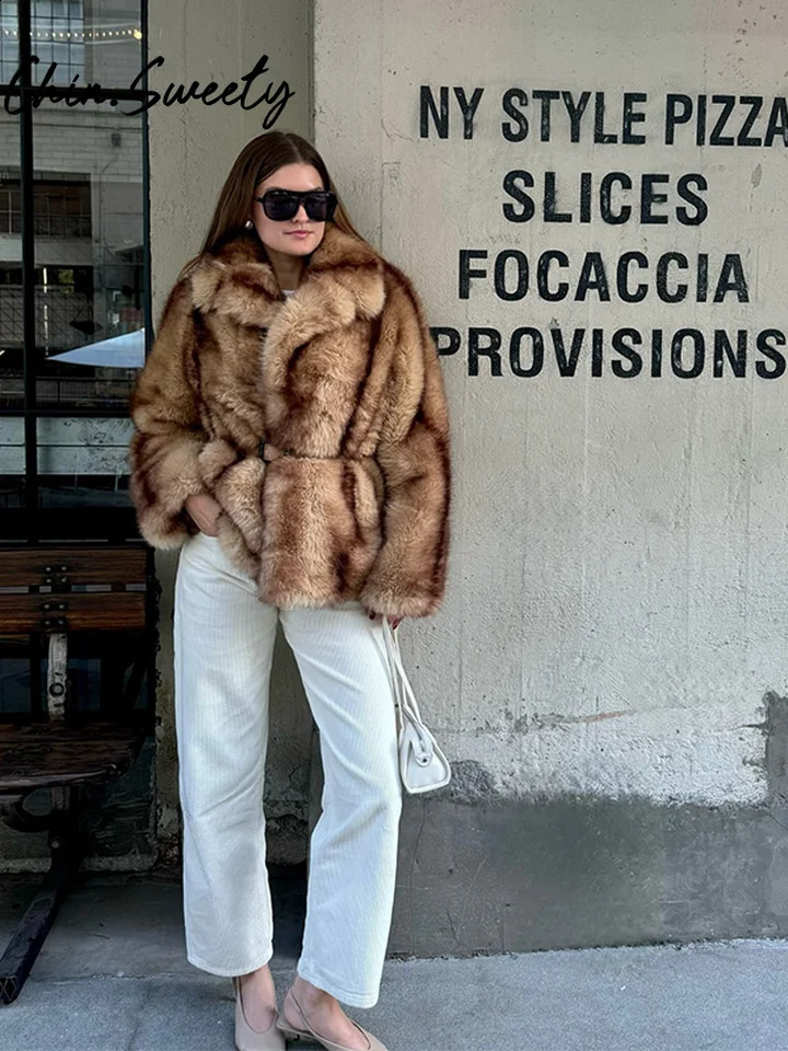 Street Faux Fur Women Coat Urban Full Sleeve Lapel Panelled Pocket Female Outwear 2024 Autumn Winter Elegant Lady 241223