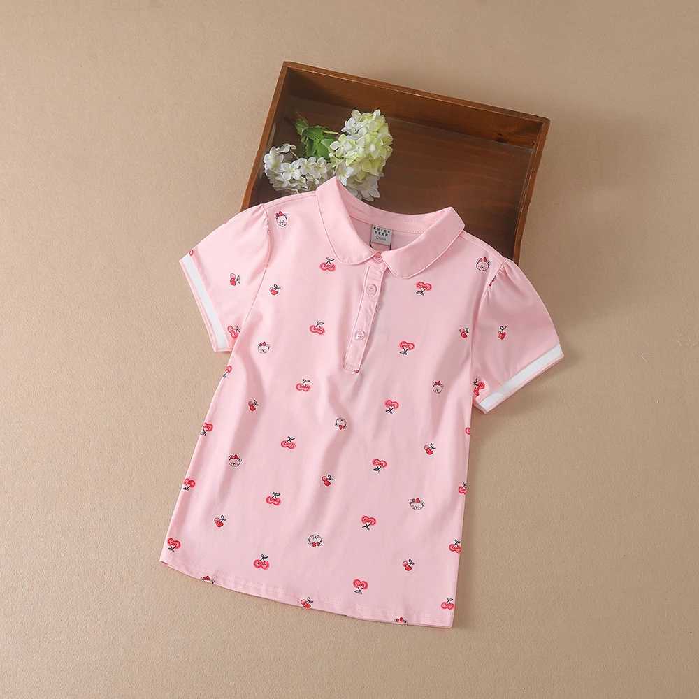 Girls Polo Shirt 2024 New High-quali Kids Top Turn-down Collar Short Sleeves Cotton Shirts Children Summer Clothes 5-12TXJ241225