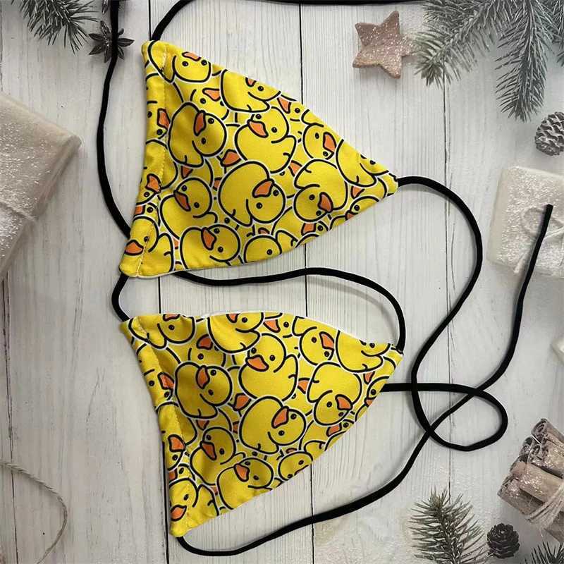 Interesting Little Yellow Duck Printed Bikini Set Womens Swimsuit New Sexy Swimsuit Lace Bikini Underwear Backless Swimsuit BiquiniW241225