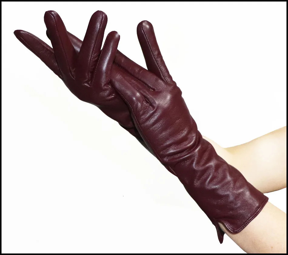 Leather Gloves Womens Sheepskin Mid-length Plus Velvet Thickened Winter Warmth Color Touch screen 2024 style 241225