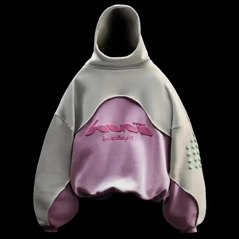 Y2K Fashion Vintage Hoodie High Quality Foam Printing Splicing n Pullover Men Women Hip Hop Streetwear Oversized Sweatshirt 241220