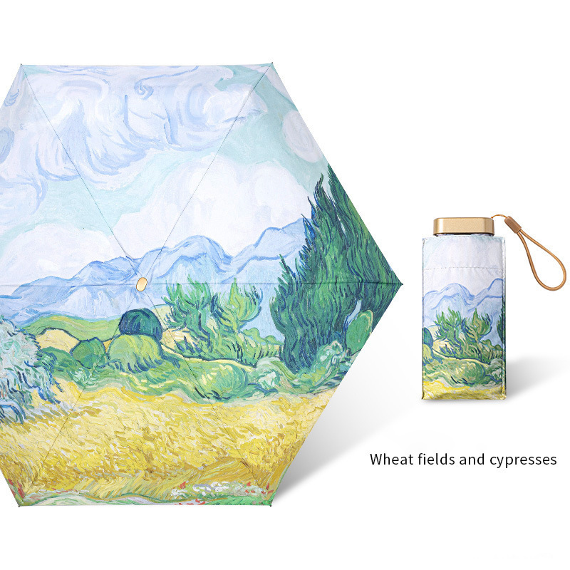 Compact Mini Oil Painting Umbrella - Portable, UV-Protected, Unisex Travel Umbrella for Sun & Rain
