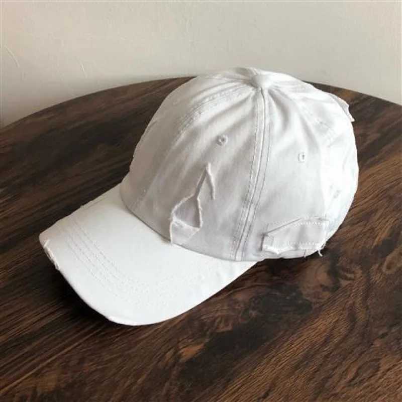 New Distressed Held Womens Baseball Hat Solid Color Pure Cotton Snap Cap Hip Hop Korean Punk Cotton Peaked Hat W241225