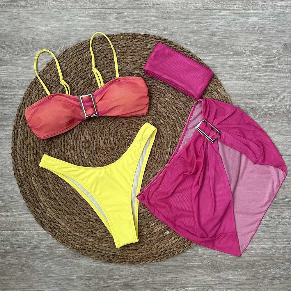 4-piece bikini set with mini ski cart push up womens swimsuit 2024 sexy swimsuit Brazilian bikini thongW241225
