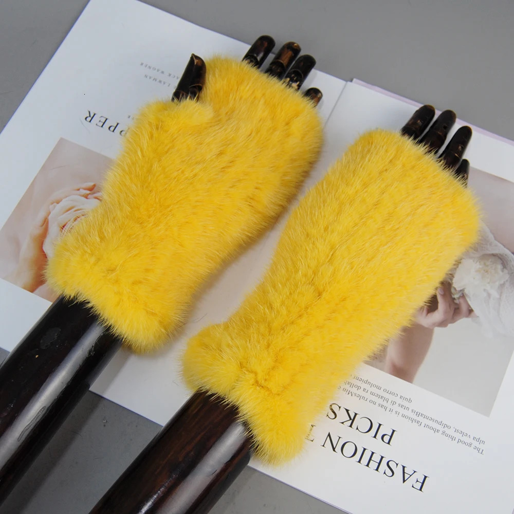 Winter mink fur gloves for women Real Fur Gloves 20CM Fashion elasticity Genuine Glove Knitted Mink Fur Fingerless 241225