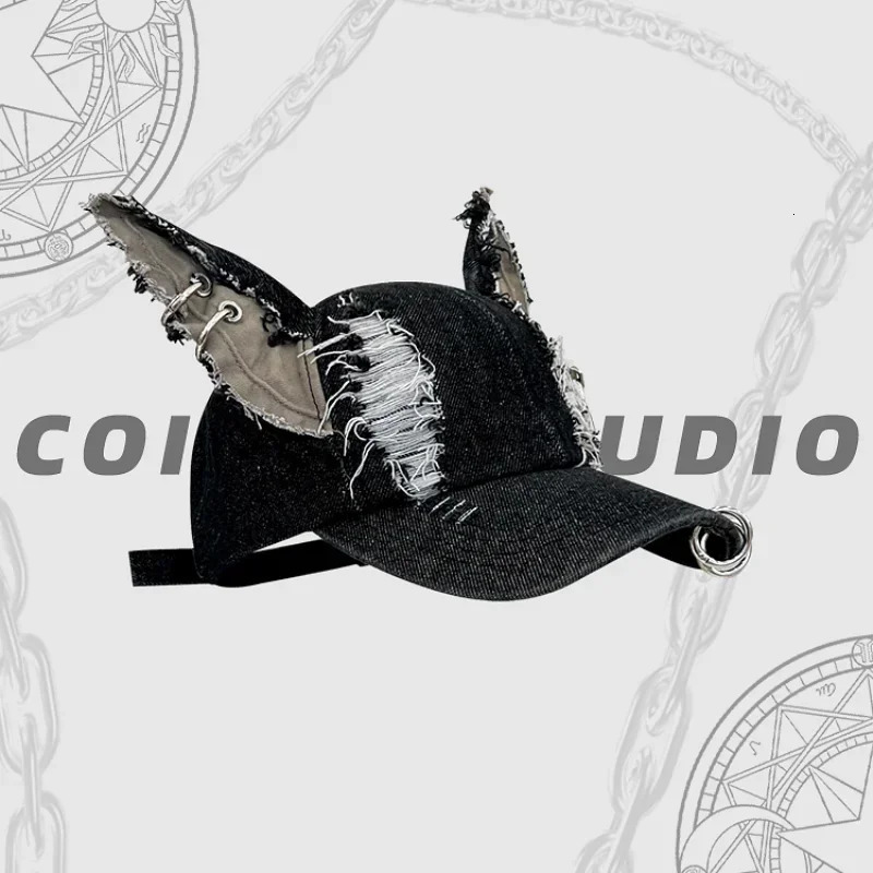 er Devil Ears Denim Baseball Caps Women Summer Autumn Personality Versatile Retro Ripped Style Hip Hop Mens Hats 241225