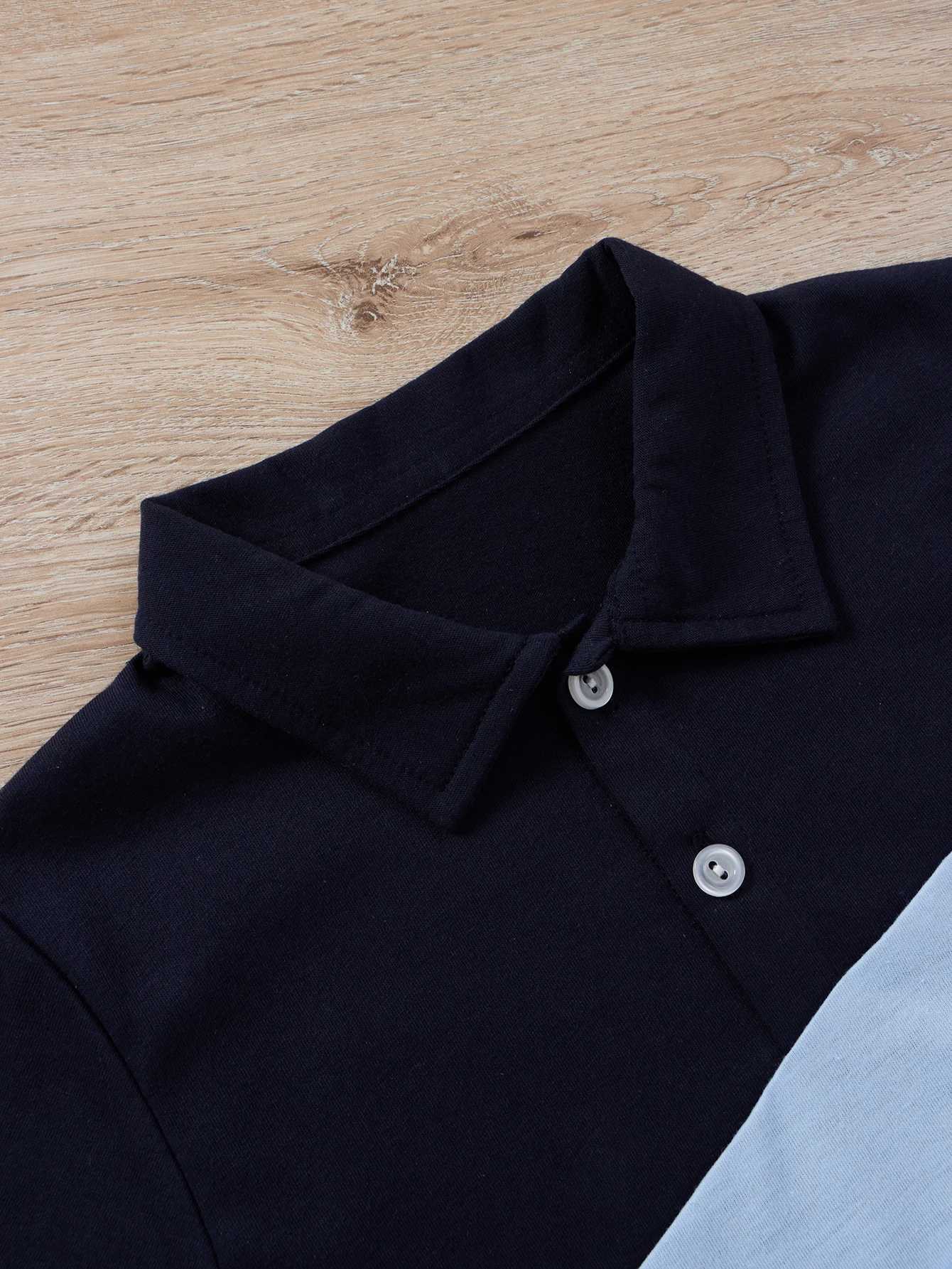 Boys summer personali trend color contrast diagonal splicing lapel short-sleeved fashion casual handsome POLO shirtXJ241225