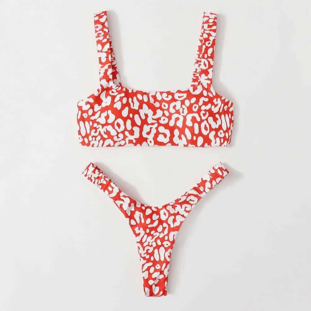 2-piece/set womens leopard print soft quick drying swimsuit set ultra-thin patch summer bikini setW241225