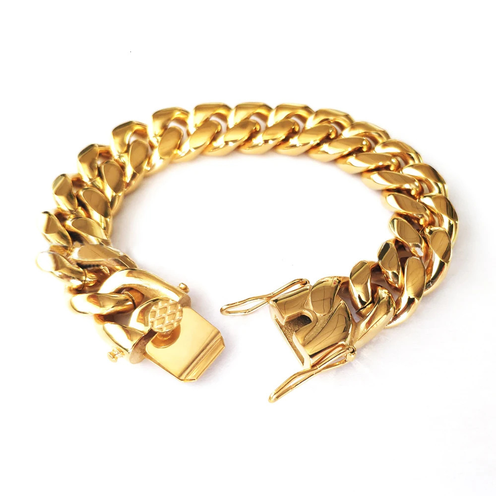 Stainless Steel Miami Curb Cuban Chain Bracelets Hip Hop 18K Stamp Gold Plated Jewelry Men Women Lock Clasp Bangles 7 ~8.5 inch 241225