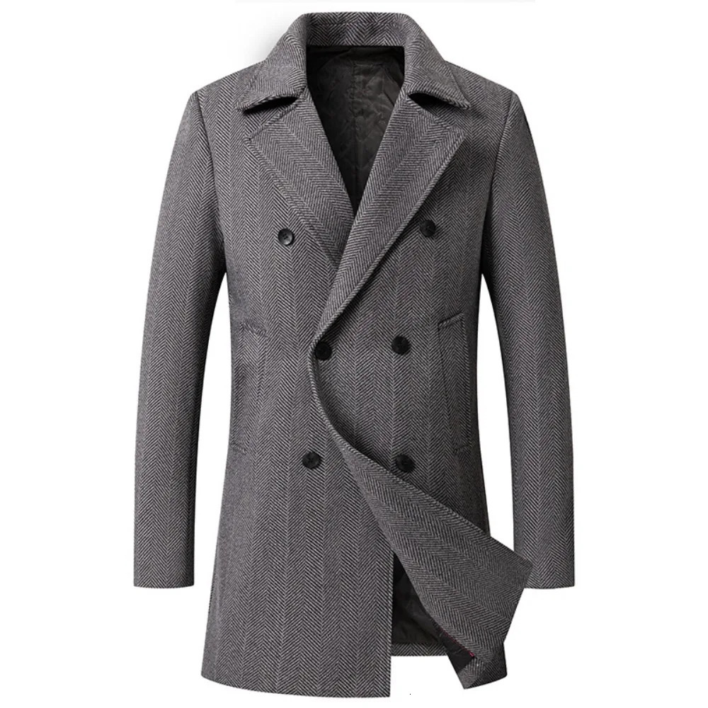 Men Wool Overcoat Vintage Tweed Long Jackets Business Formal Male Suit Blazer Lapel Herringbone Costume Homme Tuxedo 241225