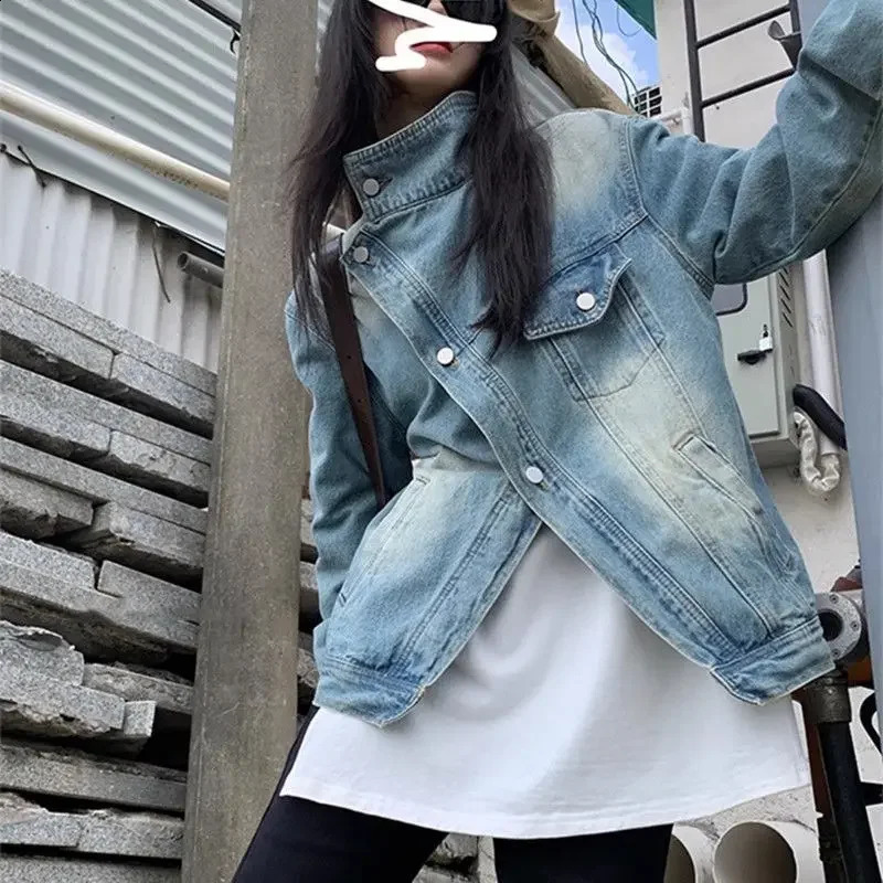 Cowboy jacket couples clothing jacket autumn and spring fashion item all turtle collar jacket unisex European and American style 241219