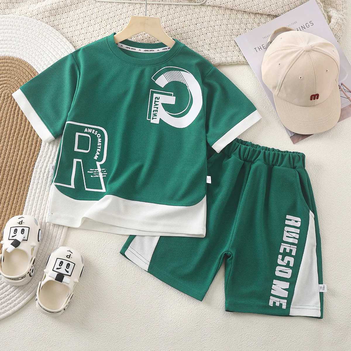 Clothing Sets Summer Kid Girls Clothes Set Children Boy Faux Two-piece T-shirts and Shorts 2 Pieces Suit Letter Printed Top Bottom TracksuitsY2412256D