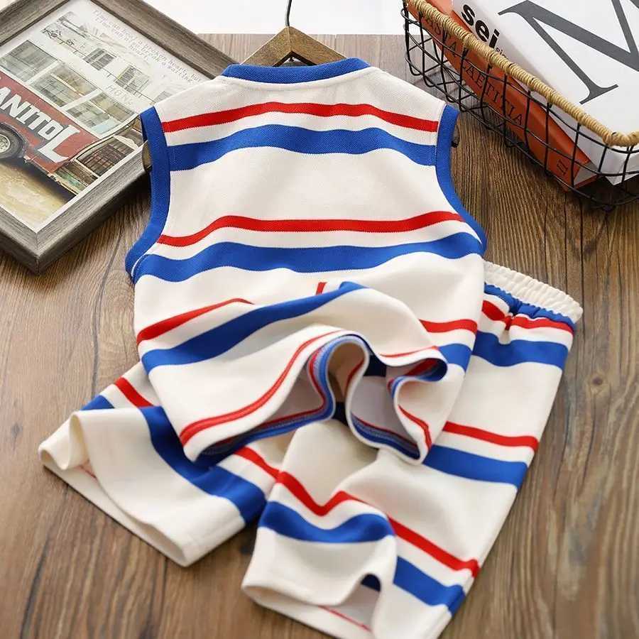 Clothing Sets Summer Children Boys Clothes Set Letter Print Short Sleeveless T-shirts and Shorts 2pcs Suit Teenage Striped Top Bottom OutfitsY241225M3