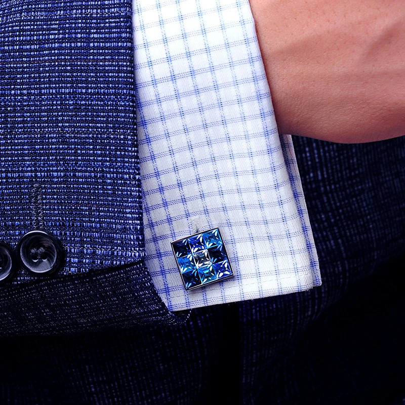 KFLK Jewelry shirt cufflink for mens Fashion Blue Crystal Cuff link Wedding Groom Button High Quality guests 241225