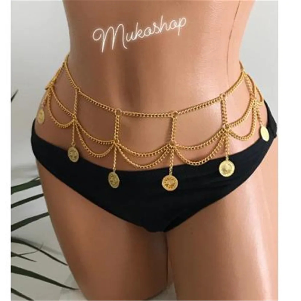 MAA-OE Bohemia Multi-level Gold-plate Coin Pendant Waist Chain For Women Jewelrys Belt Body Chains Party Gift Jewelry 241225