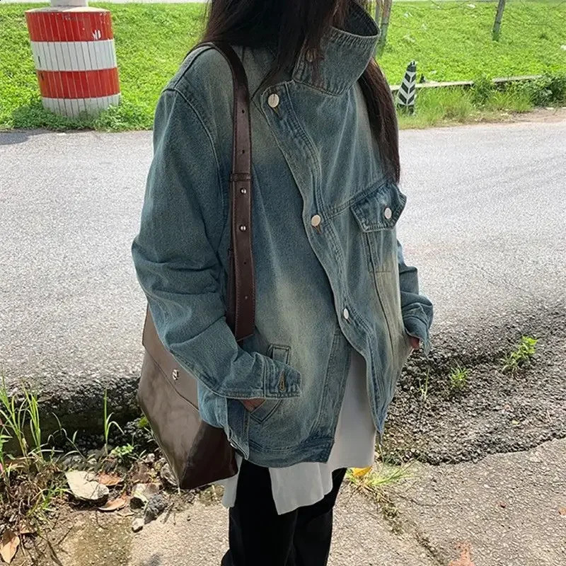 Cowboy jacket couples clothing jacket autumn and spring fashion item all turtle collar jacket unisex European and American style 241219