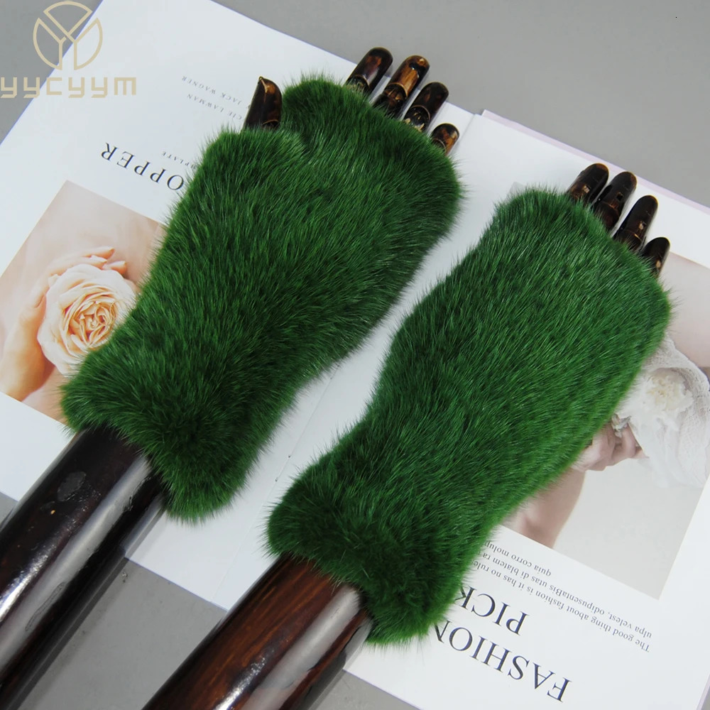 Winter mink fur gloves for women Real Fur Gloves 20CM Fashion elasticity Genuine Glove Knitted Mink Fur Fingerless 241225