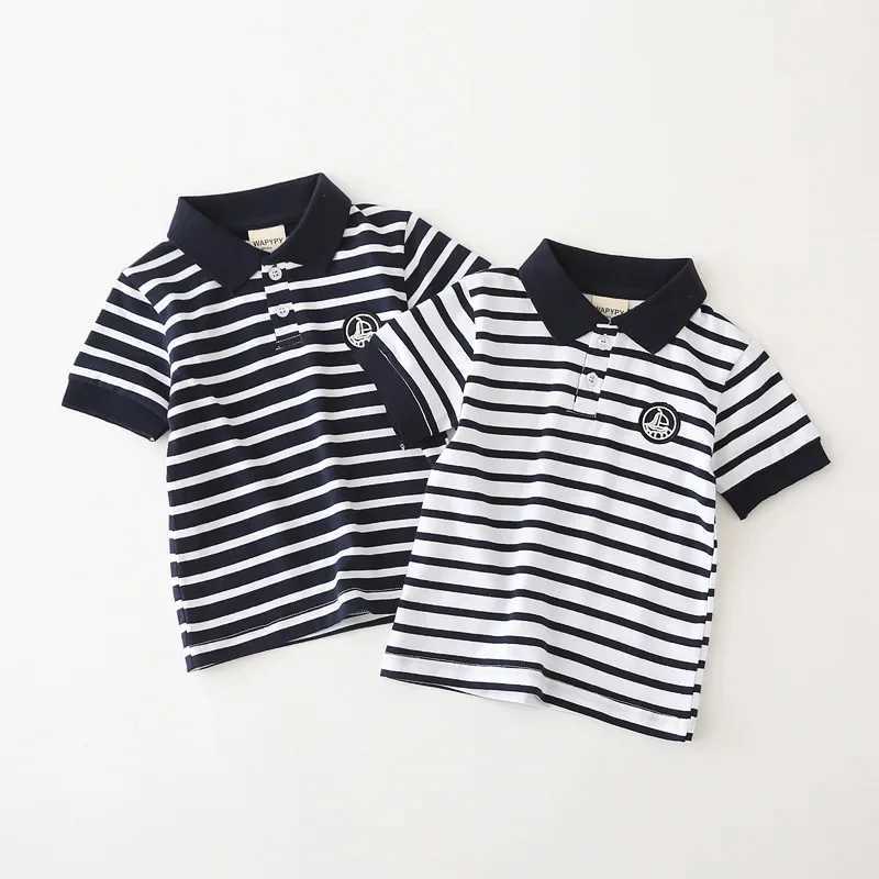 Kids Embroidered Short Sleeve T-shirt 2024 Summer Boys Loose Striped Polo Shirt Breathable Cotton for Ages 3-8 4 ColorsXJ241225