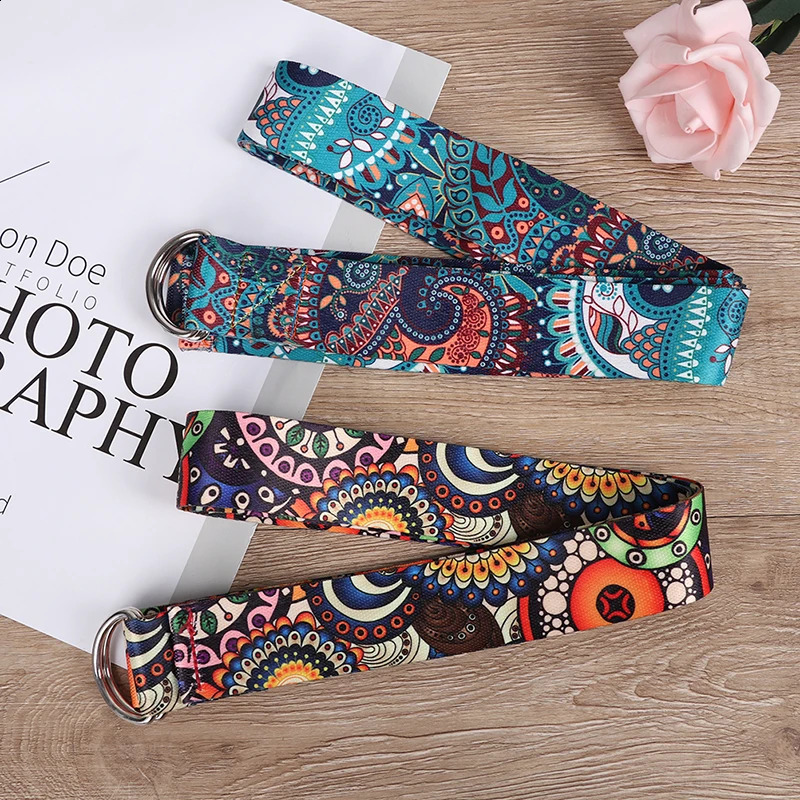 DRing Belts Yoga Strap Fitness Rope Colored Printed Adjustable Belt Stretch Washable Sport Props 241216