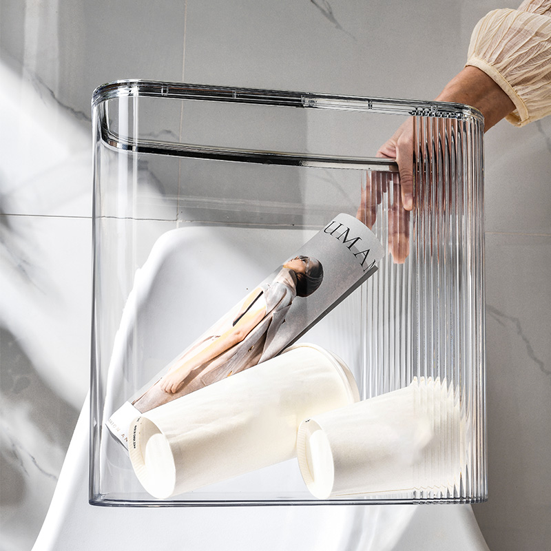Modern transparent PET slit trash can with flip cover