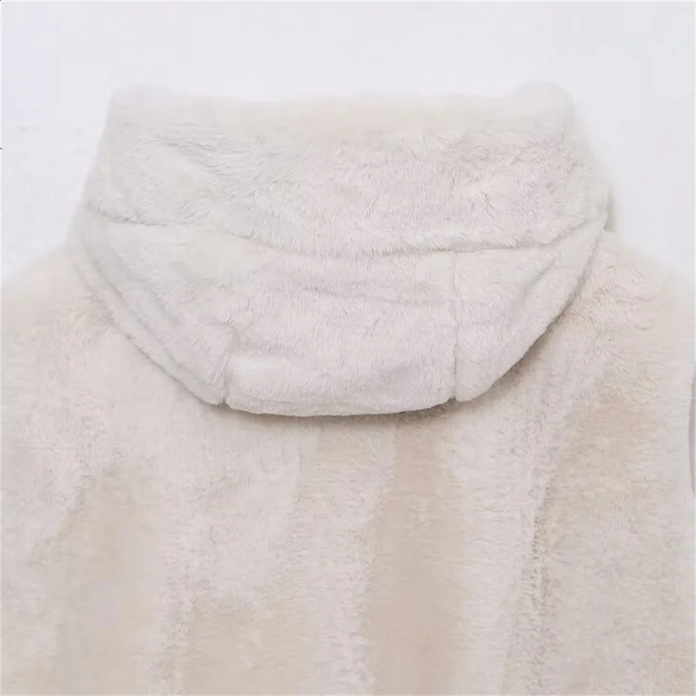 UNIZERA loose sleeveless hooded solid color fur vest autumn and winter zipper jacket for women 241220