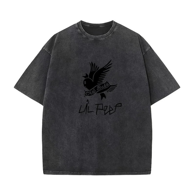 230G Cotton T-shirt Vintage Short Sleeve Lil Peep Cry Y2K American Retro T Shirt Men Women Summer Hip Hop Harajuku Tees 241224