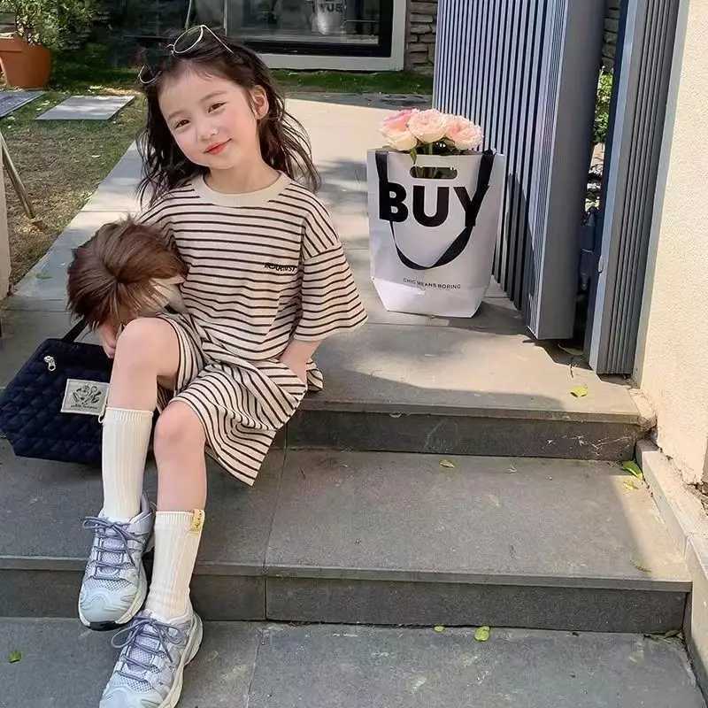 Clothing Sets Summer Children Girls Clothes Set Kid Crew Neck Stripe T-shirts and Shorts 2 Pieces Suit Fashion Top Bottom Outfits TracksuitsY241225K37