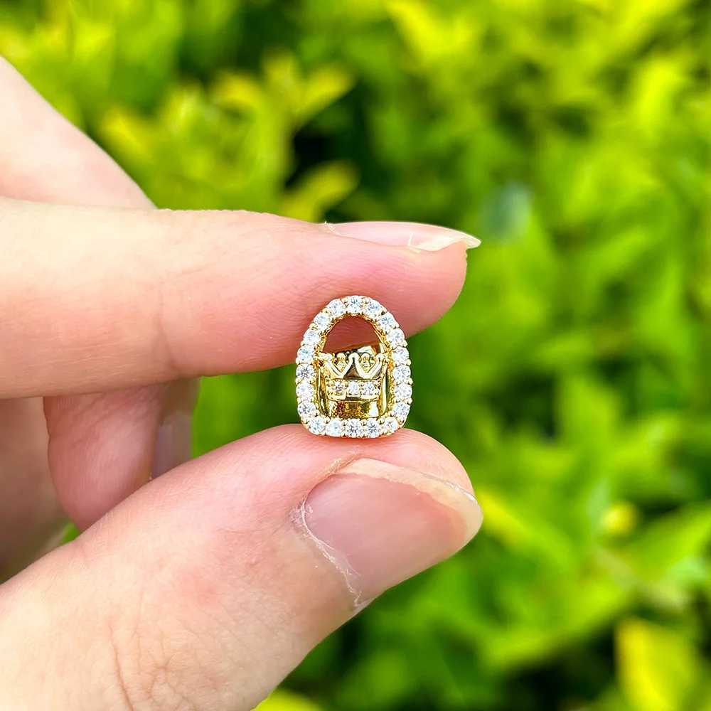 RACHELZ Single Zircon Hollow Crown Teeth Grillz Gold Color Hip Hop CZ Stone Tooth Cs For Women Men Jewelry Halloween GiftXJ241225