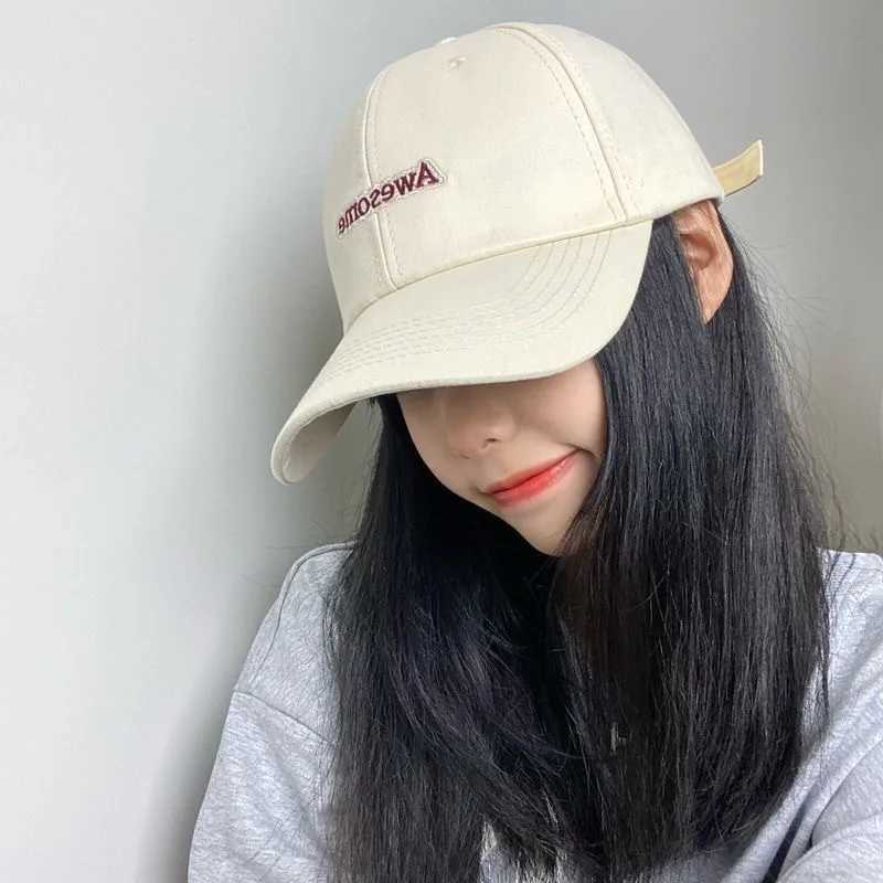 JK Korean Pink Baseball Hat Womens Letter Embroidered Button Foot Cap Outdoor Sports Hip Hop Cool Girl Truck Hat W241225