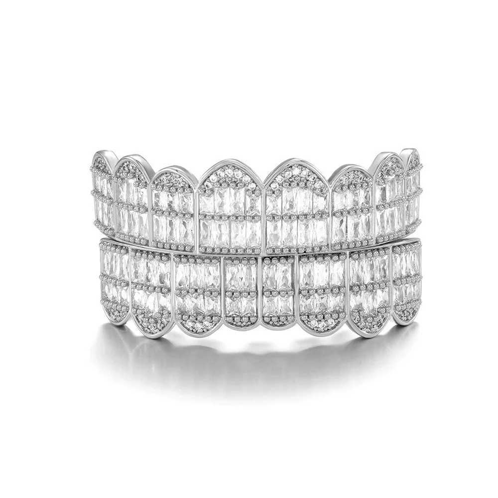 Hip Hop CZ Baguette Stones Teeth Grillz Cs Cubic Zircon d Out Top Bottom Charm Grills For Men Women Jewelry GiftXJ241225