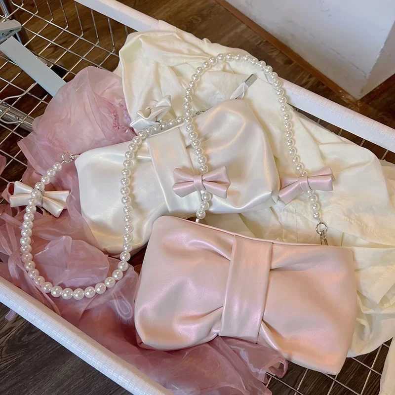 Fi Womens Cluh Purse Handbags Summer Pink Bowknot Female Underarm Bags Sweet Girls Small Square Shoulder Messenger BagXJ241225