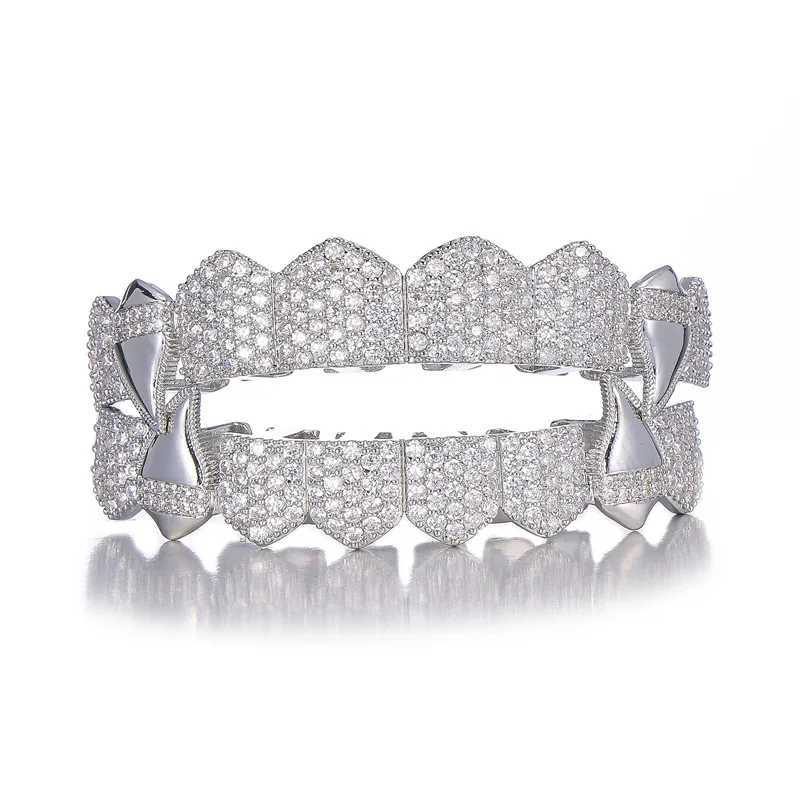 Hip Hop Full CZ Stones Rock Teeth Grillz Cs Cubic Zircon d Out Micro Pave Top Bottom Charm Grills For Men Women JewelryXJ241225