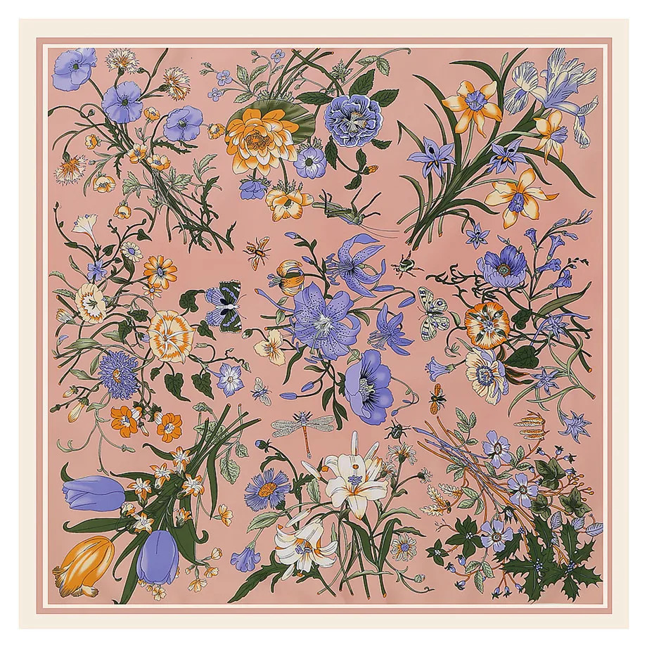130cm Twill Silk Scarf Women Bandana Square Scarf Floral Kerchief Scarves For Ladies Fashion Shawl Echarpe 241225