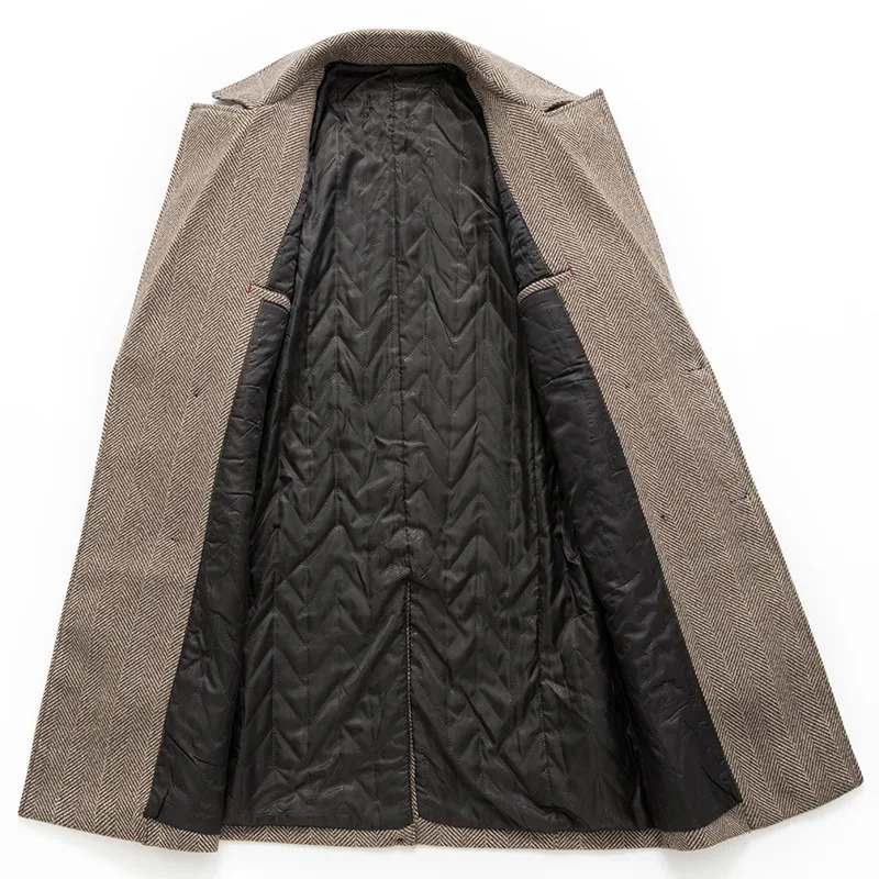 Men Wool Overcoat Vintage Tweed Long Jackets Business Formal Male Suit Blazer Lapel Herringbone Costume Homme Tuxedo 241225