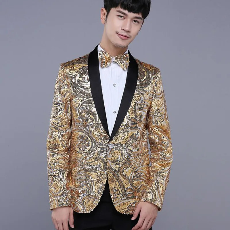 Fashion Men y Sequin Blazer Jacket Red Blue Golden Male Prom Party Groom Wedding Dress Suit Coats 241225