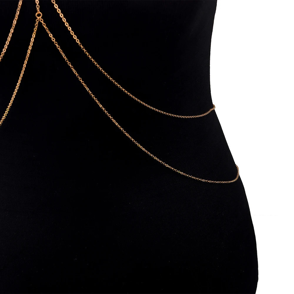 Double Layer Side Wings Gold Plated Stainless Steel Jewelry Body Chain Belly Waist Chains for Women Holiday Party Accessories 241225