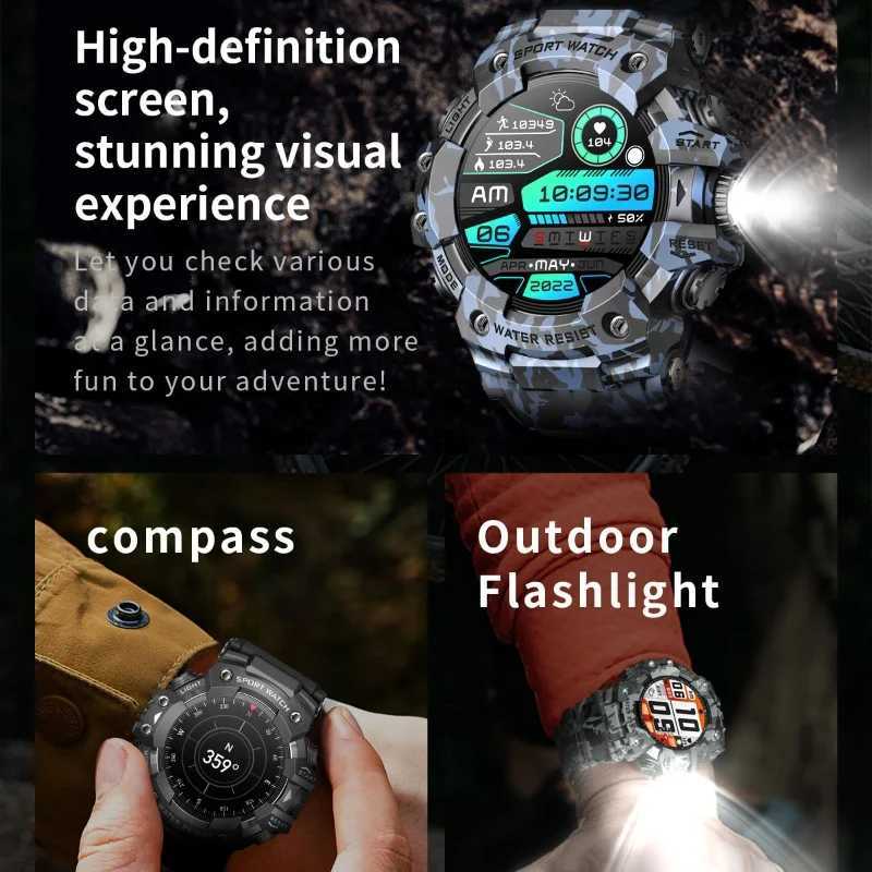 2024 Rugged Sport Smart Watch Calls Colorf Waterproof Military Smartwatches with Flashlight SOS CPASS for Phone Z241225