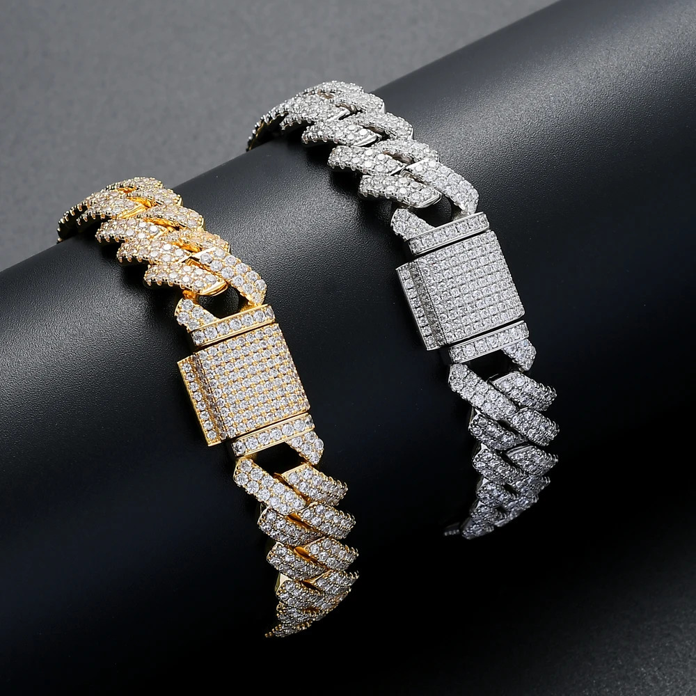 13mm 7inch 8inch Brass Iced Out Bling Chain Bracelet for men Jewelry Brass CZ Cuban Bracelet hip hop BB004 241225
